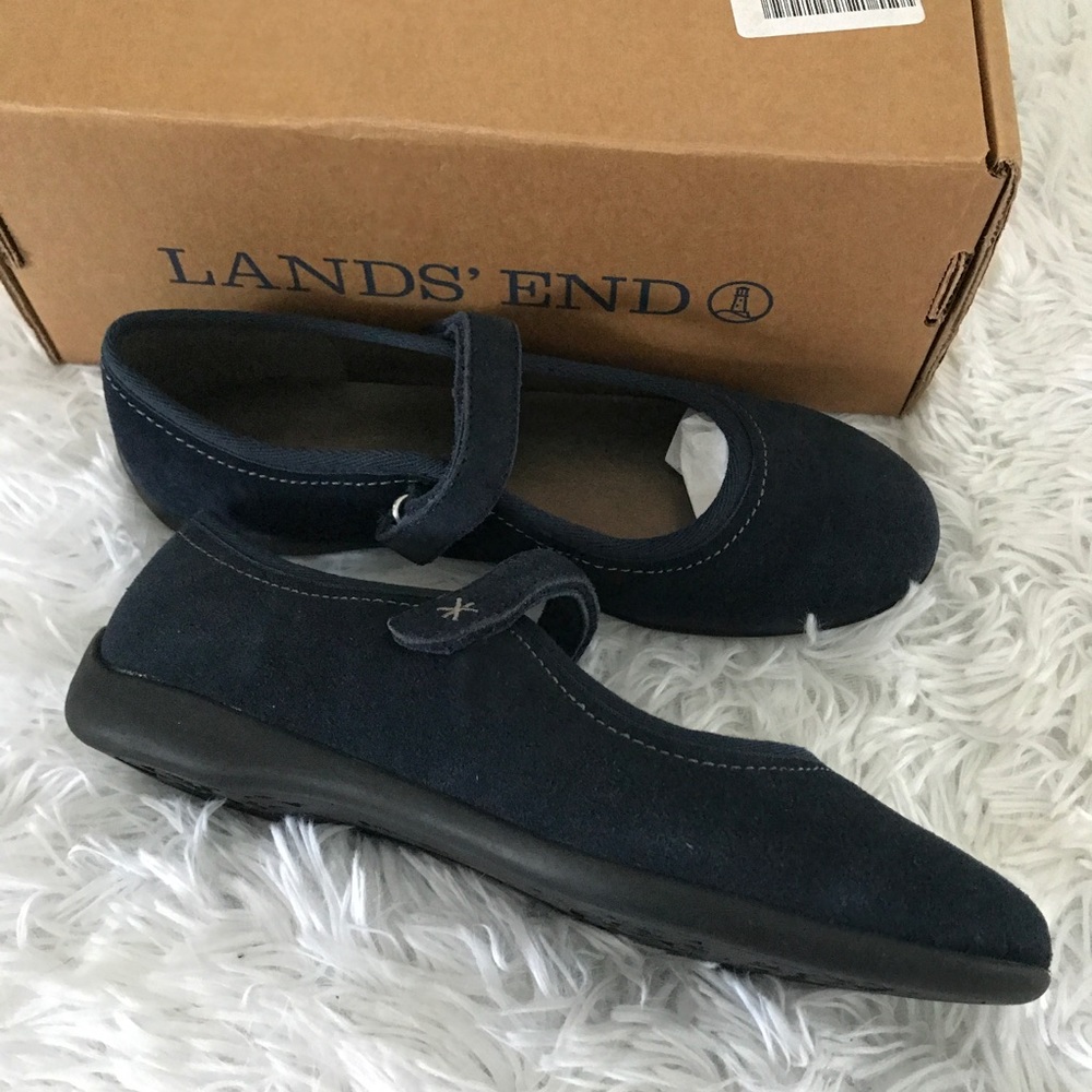 New Navy Blue Suede Mary Janes 5 Youth Lands' End - Picture 7 of 8